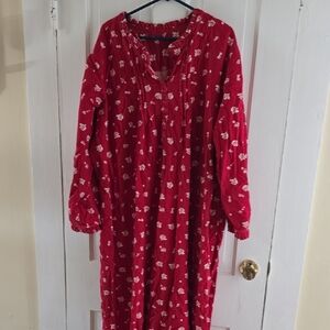 Red Floral Long Sleeve Nightgown 032
